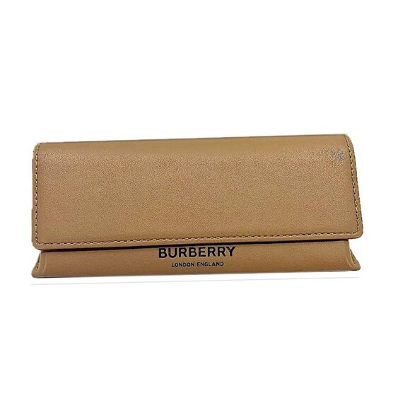 Burberry Triangular Eyeglass Case Cleaning Cloth Tan Leather Logo Unisex Italy - Picture 1 of 3